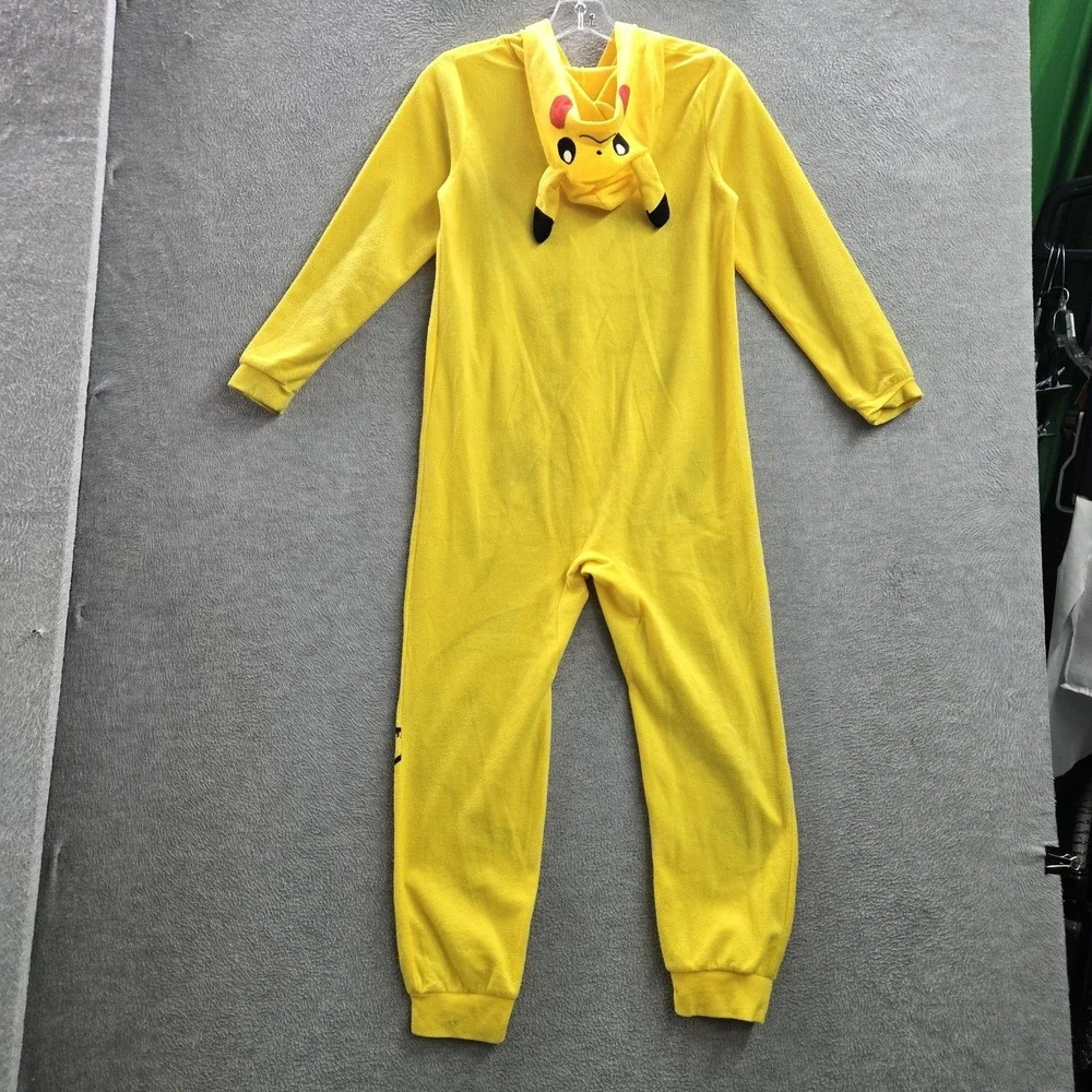 Pokemon Boys Sleepwear 10/12 Yellow Embroidered Jumpsuit Graphic Fleece Pikachu